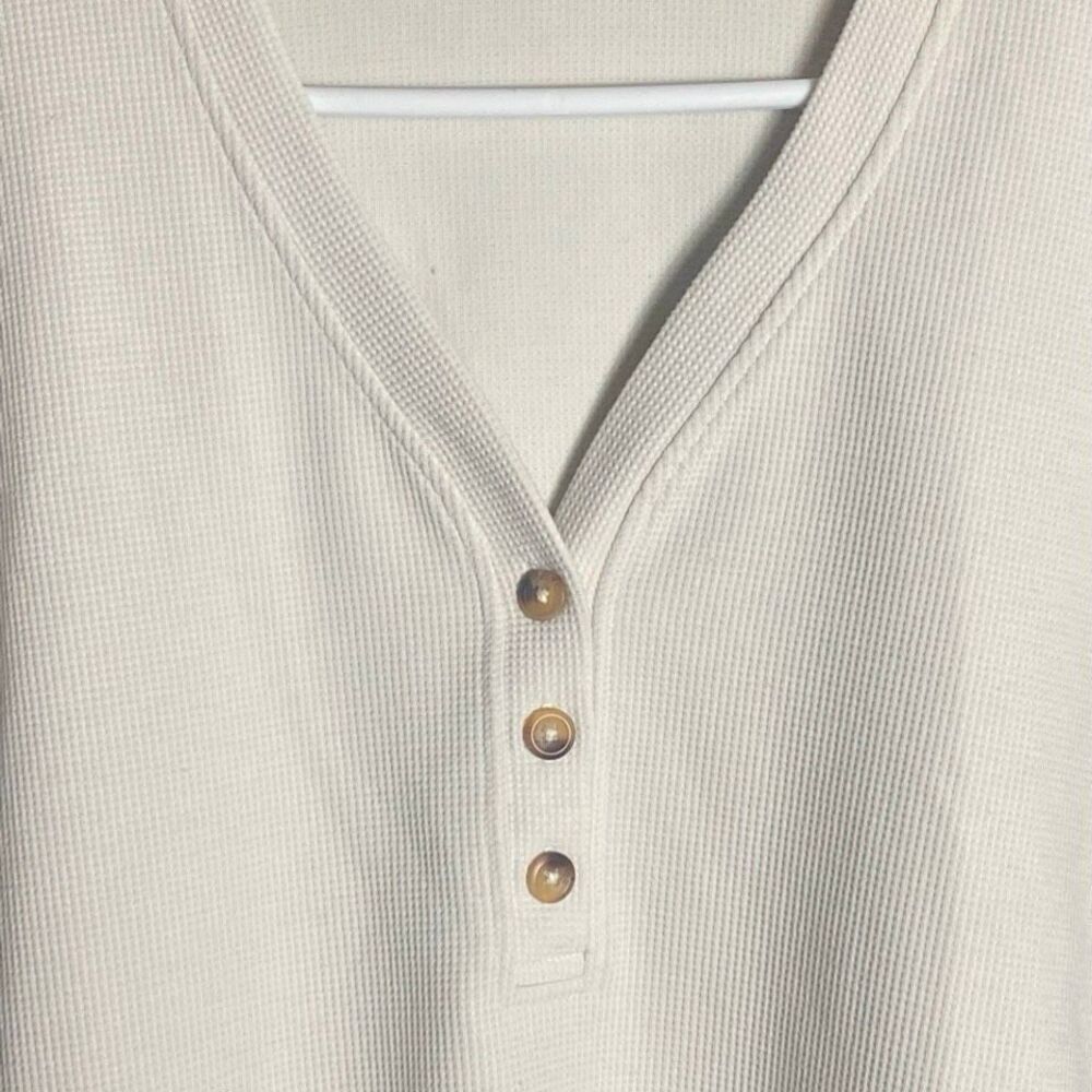 Free Fly Bamboo Waffle Henley Pullover Cream Women Long Sleeve Top M - Picture 2 of 5